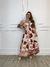 Vestido Midi Mangas Morcego Elisabete - Bege/Marrom Estampado - comprar online