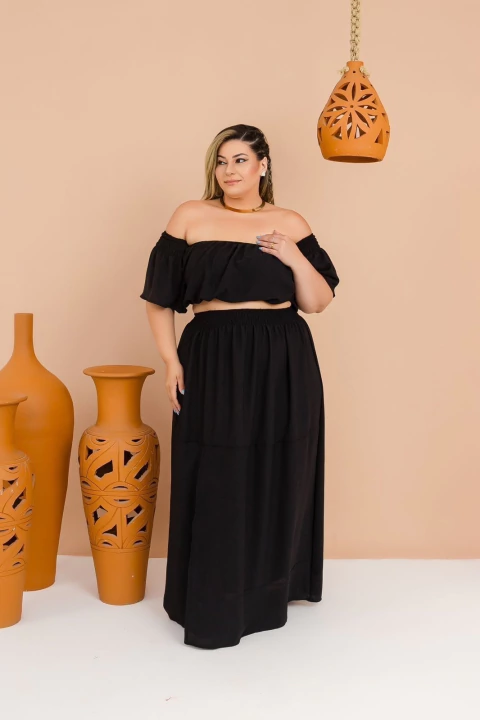 Conjunto Suzy saia+croped/preto