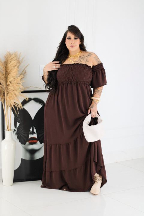 vestido longo marrom - comprar online