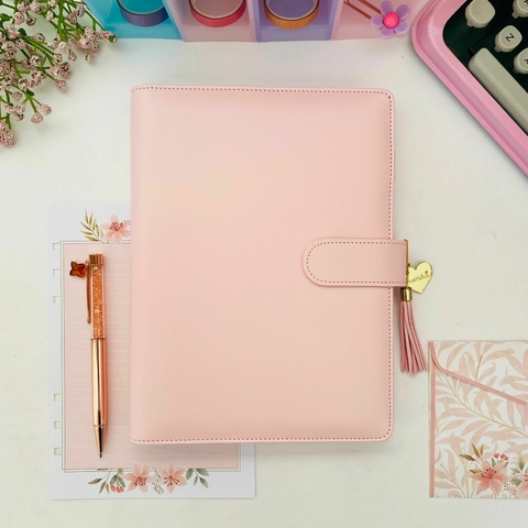 Fichario Luxo com Folhas Decoradas Cor ROSA