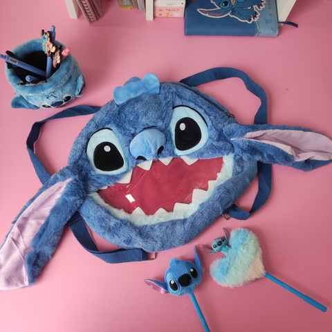 Mochila com Visor Transparente Pelucia Stitch