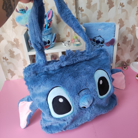 Bolsa Quadrada Grande Pelúcia Stitch Azul