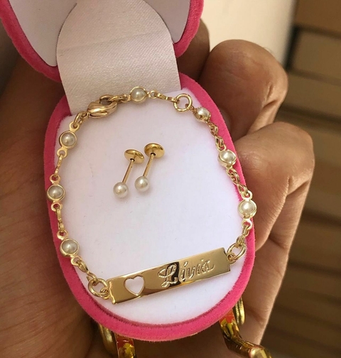 PULSEIRA BABY PEROLAS COM BRINCO PEROLAS