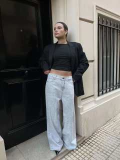 DAKOTA-PANTALON GRIS CLARO WIDE LEG TIRO CAIDO