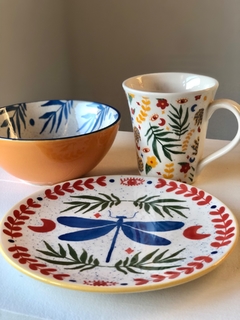 SET TAZA+PLATO+BOWL CERÁMICA AMAZONAS