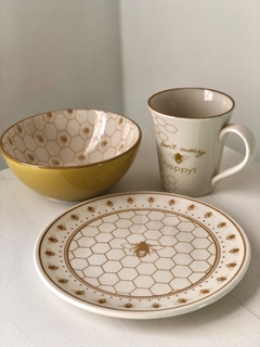 SET TAZA+PLATO+BOWL CERÁMICA ABEJA - tienda online