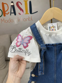 Imagem do Jardineira jeans borboleta