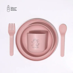 KIT ALIMENTACAO INFANTIL SUSTENTAVEL COM 5 PECAS ROSA - PETIT PIA