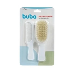 KIT ESCOVA E PENTE BABY CERDAS NATURAIS E MACIAS BRANCO BUBA