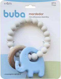 MORDEDOR EM SILICONE E BAMBU ELEFANTE AZUL BUBA - loja online