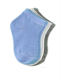 MEIA CANO CURTO 12 A 24 MESES BRANCA/AZUL/CINZA UNIK BABY