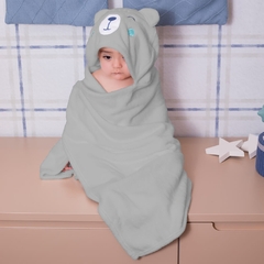 TOALHA BEBE 0,70X1,00 POWER SEC ANIMADA URSO CINZA LAÇO BEBE - comprar online