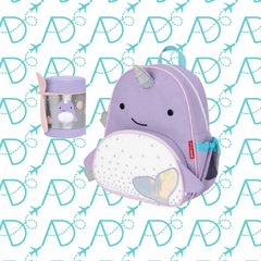 KIT ESCOLAR MOCHILA + POTE TERMICO BALEIA NARVAL ZOO SKIP HOP