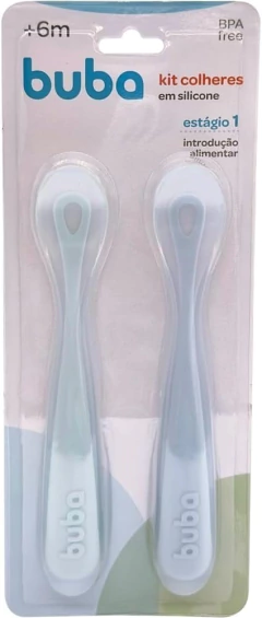 KIT 2 COLHERES EM SILICONE FASES 1 E 2 AZUL - BUBA - loja online