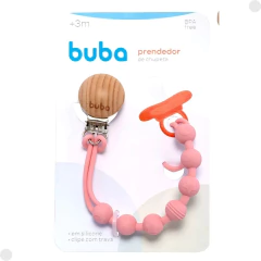 PRENDEDOR DE CHUPETA EM SILICONE ROSA BUBA