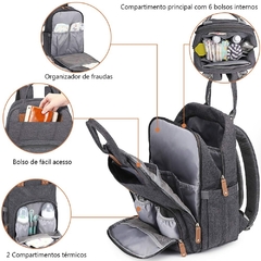 MOCHILA DE MATERNIDADE ALICE CINZA ESCURO LAÇO BEBE - comprar online