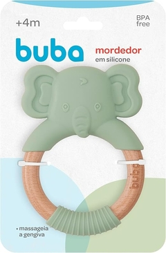 MORDEDOR EM SILICONE E BAMBU ELEFANTE VERDE BUBA - comprar online