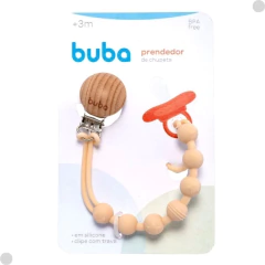 PRENDEDOR DE CHUPETA EM SILICONE BEGE BUBA