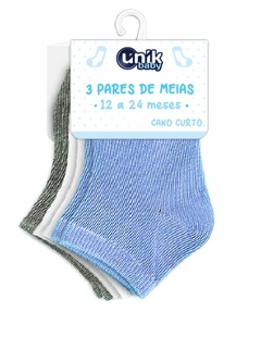 MEIA CANO CURTO 12 A 24 MESES BRANCA/AZUL/CINZA UNIK BABY - loja online