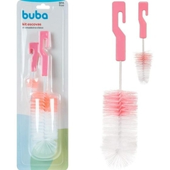 KIT ESCOVAS MAMADEIRA E BICO COM ESPONJA ROSA BUBA