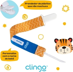 PRENDEDOR DE CHUPETA TIGRE LARANJA/AZUL CLINGO - comprar online