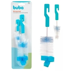 KIT ESCOVAS MAMADEIRA E BICO COM ESPONJA AZUL BUBA