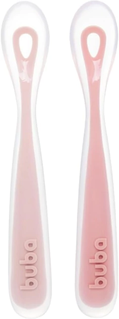 KIT 2 COLHERES EM SILICONE FASES 1 E 2 ROSA - BUBA - comprar online