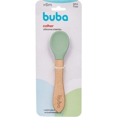 COLHER EM SILICONE E BAMBU VERDE BUBA - comprar online