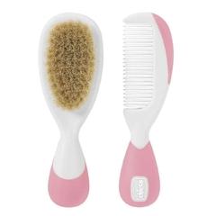 ESCOVA E PENTE CERDAS NATURAIS ROSA CHICCO