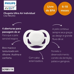 CHUPETA ULTRA AIR UNITARIA NEUTRA BRANCA LISA 6-18M AVENT - comprar online