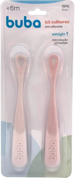 KIT 2 COLHERES EM SILICONE FASES 1 E 2 ROSA - BUBA