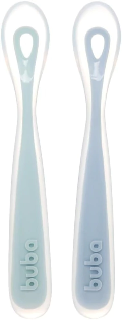 KIT 2 COLHERES EM SILICONE FASES 1 E 2 AZUL - BUBA