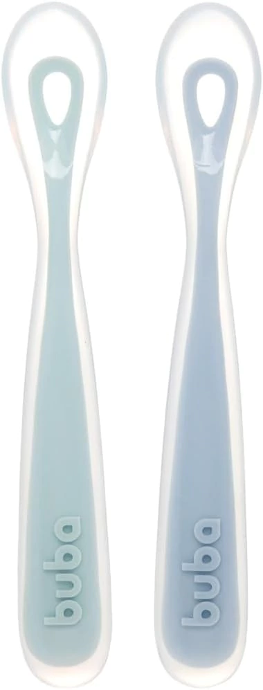 KIT 2 COLHERES EM SILICONE FASES 1 E 2 AZUL - BUBA