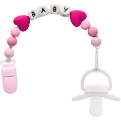 PRENDEDOR DE CHUPETA EM SILICONE BABY ROSA BUBA