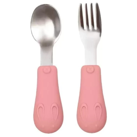 KIT TALHERES CABO EM SILICONE ROSA BUBA