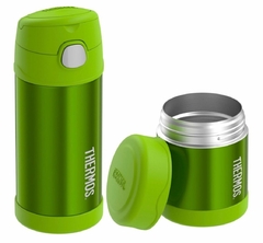 KIT THERMOS GARRAFA TÉRMICA 355ML POTE TERMICO 290ML VERDE