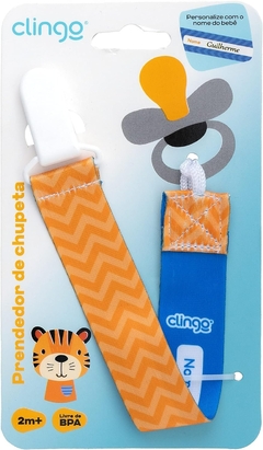 PRENDEDOR DE CHUPETA TIGRE LARANJA/AZUL CLINGO
