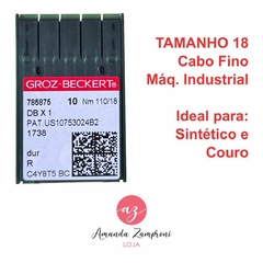 Caixa com 10 Agulhas Para Couro e Sintético - Máquina Industrial CABO FINO - Tamanho: 18