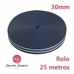 Rolo Alça Chique - 30mm - Listras Azul Marinho e Branca