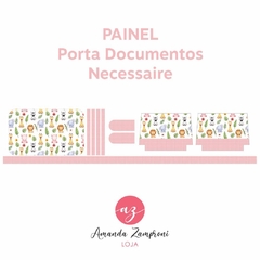 Painel - Porta Documentos e Necessaire - Safari com Rosa - Sintético Doll