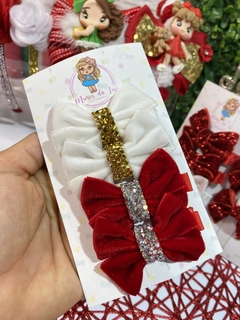 Parzinho veludo natal festas - Mimos da lis Laço 