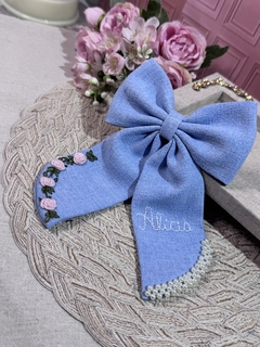 Laço em linho personalizado infantil luxo - Mimos da lis Laço 