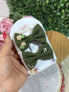 Parzinho baby de linho personalizado - Mimos da lis Laço 