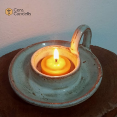Castiçal de cerâmica branco Nº 3 + Vela Rechaud