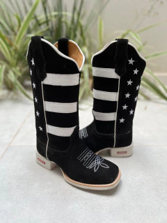 BOTA TEXANA BORDADO ESTADOS UNIDOS COURO NOBUCK PRETO