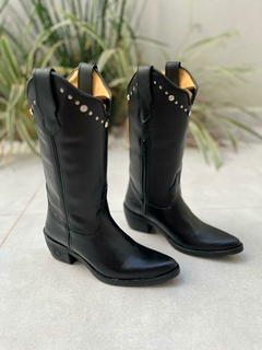BOTA TEXANA BICO FINO COM STRASS COURO PRETO na internet