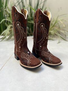 BOTA TEXANA TRIBAL PRETO COURO NOBUCK MARROM na internet