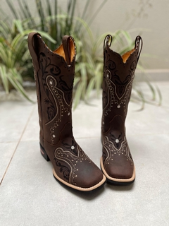 BOTA TEXANA TRIBAL PRETO COURO MARROM COM TRICÊ - comprar online