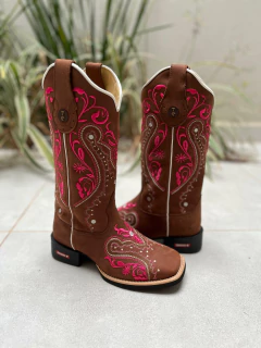 BOTA TEXANA TRIBAL ROSA COURO MARROM - comprar online