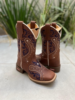 BOTA TEXANA TRIBAL AZUL COURO MARROM
